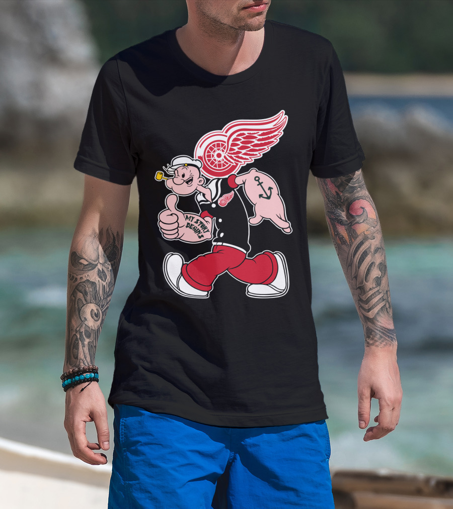 Popeye Detroit Red Wings My Story Begins Anchor 81 T-Shirt