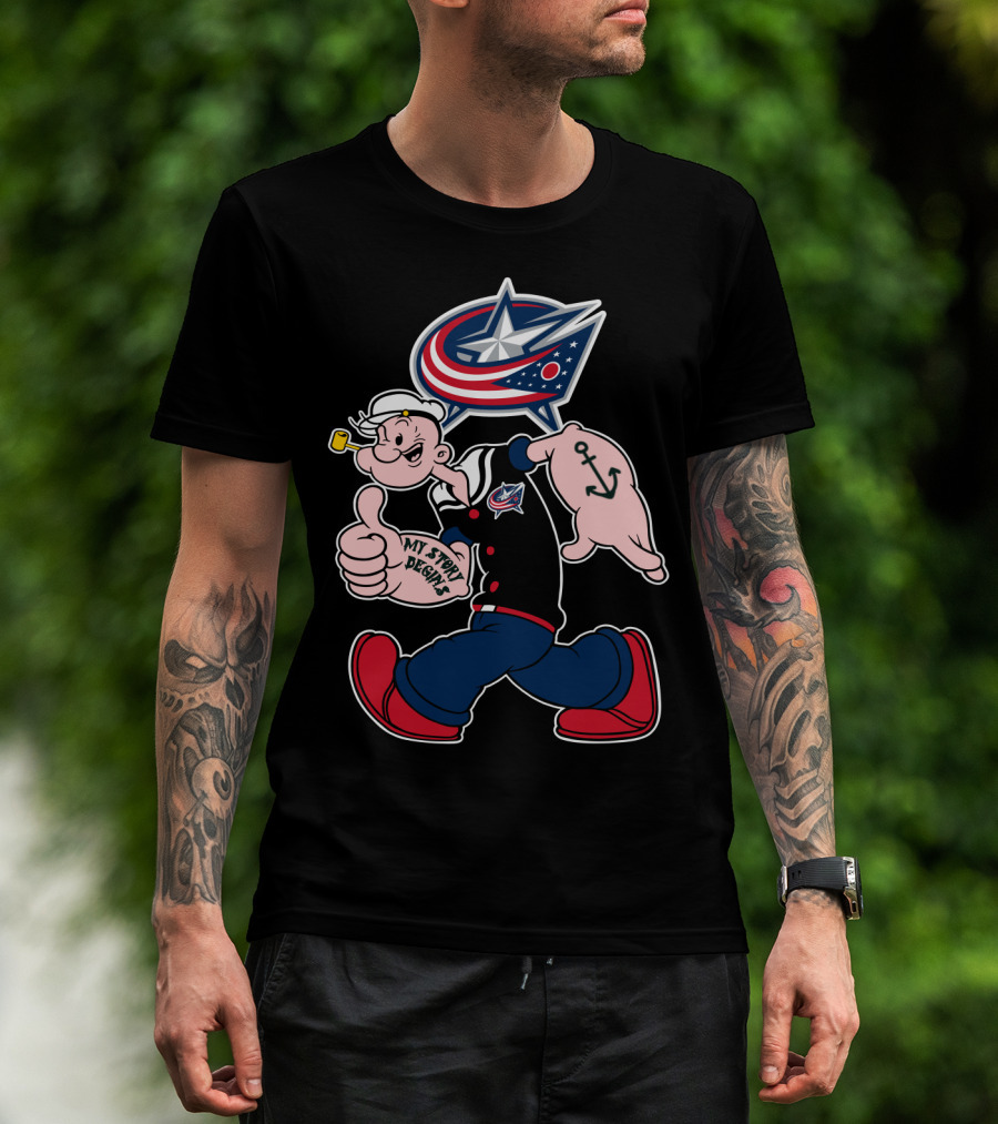 Columbus Blue Jackets Popeye Anchor 83 My Story Designs T-Shirt