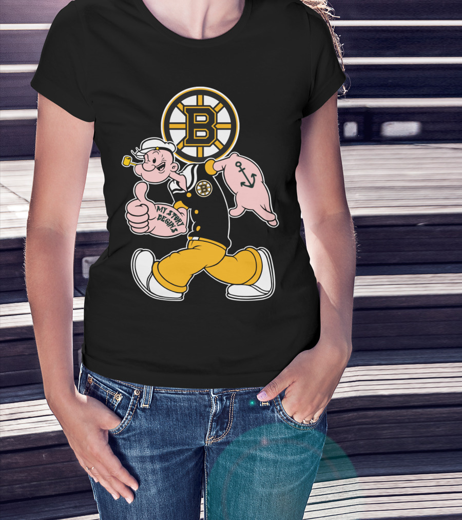 Boston Bruins Crossover With Cartoon Sailor 1989 T-Shirt