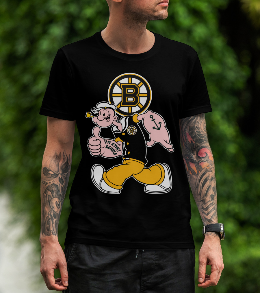 Boston Bruins Crossover With Cartoon Sailor 1989 T-Shirt