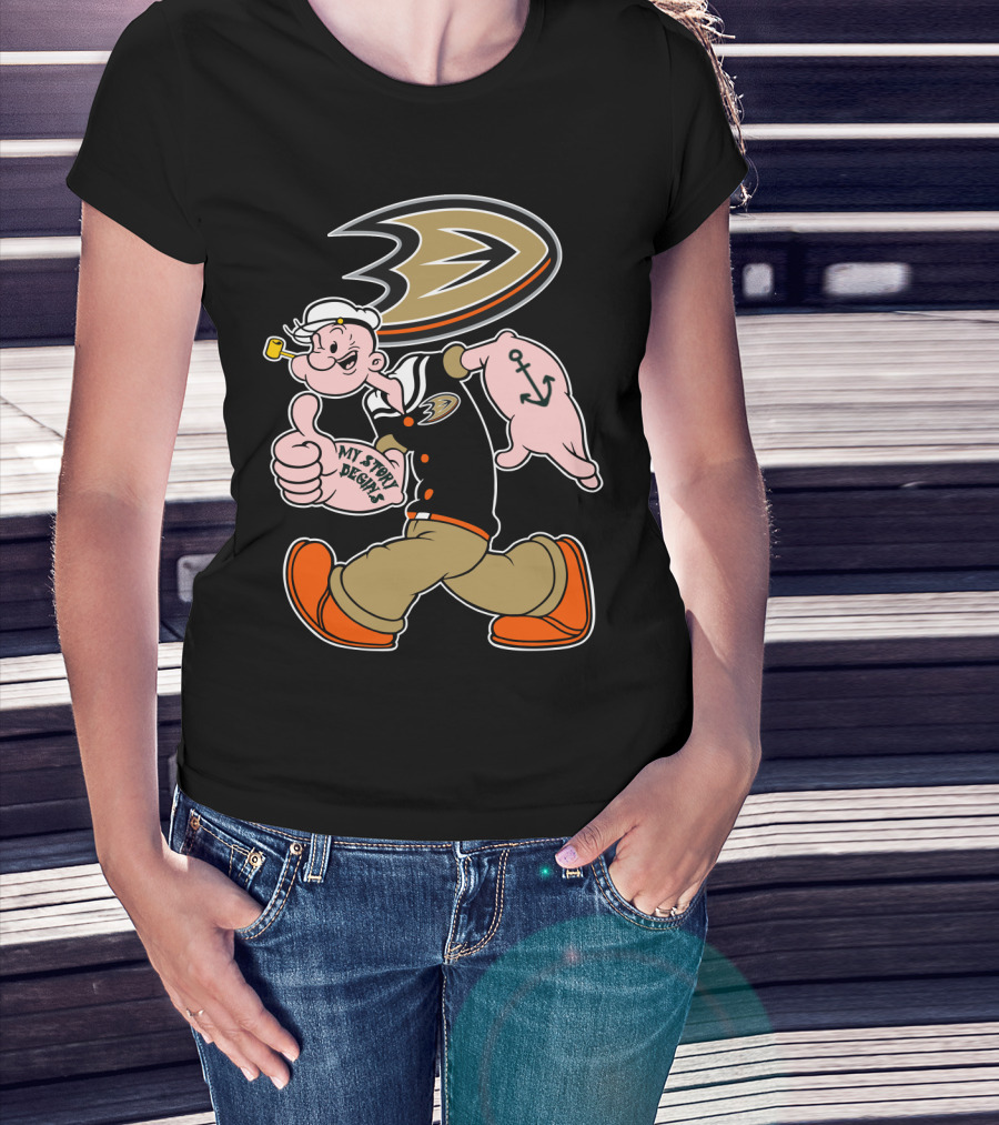 Anaheim Ducks '92 Popeye Crossover With My Story Designs T-Shirt