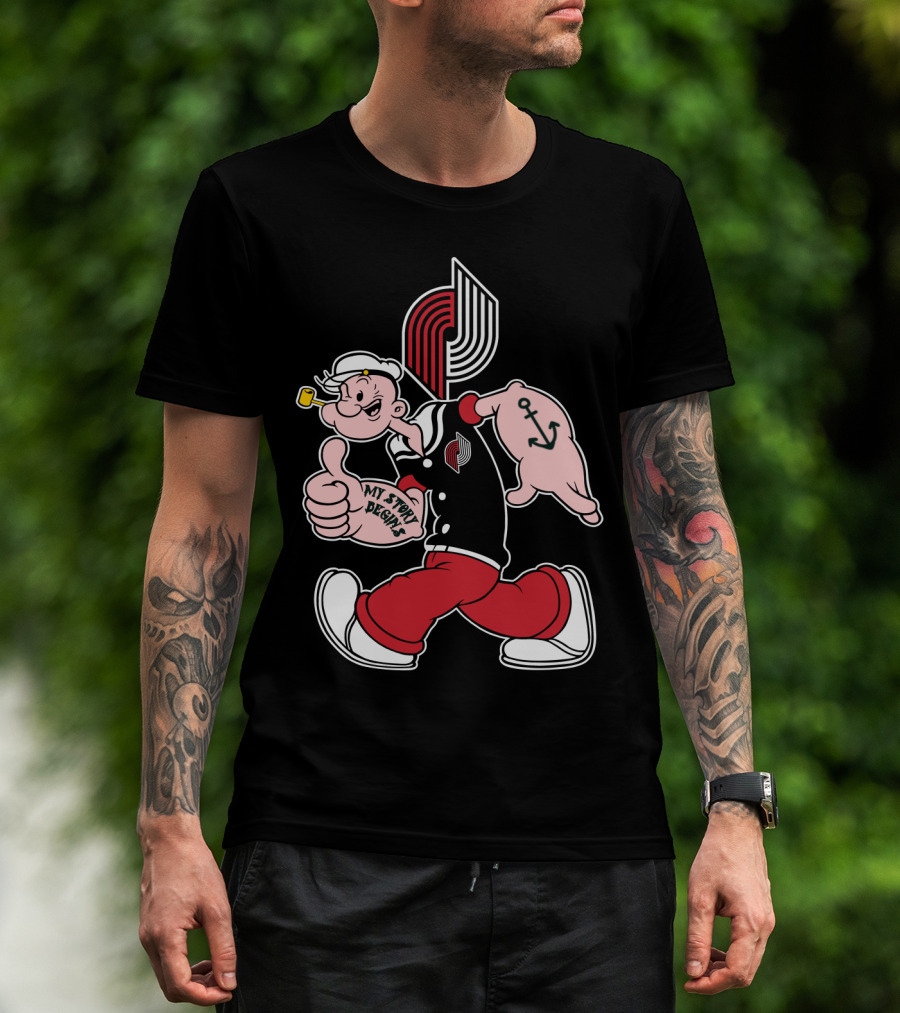 Portland Trail Blazers My Story Design Popeye Anchor Logo 98 T-Shirt