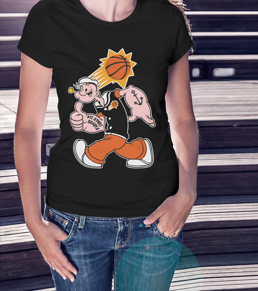 My Story Designs Phoenix Suns Popeye Basketball Anchor Thumbs Up T-Shirt