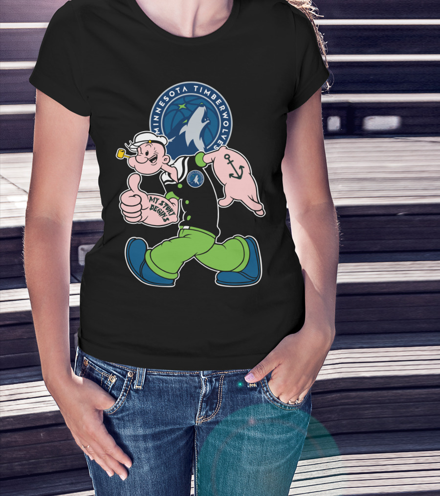 Minnesota Timberwolves Popeye Cartoon Character Crossover T-Shirt