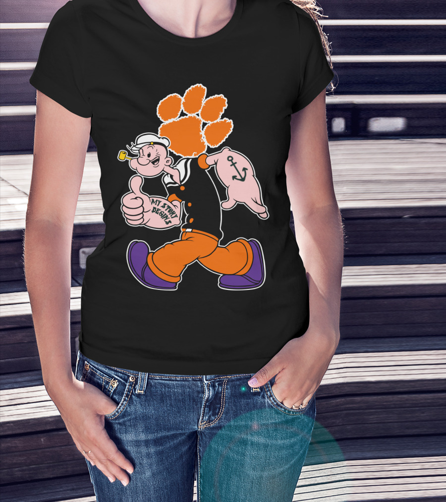 Clemson Tigers My Story Begins Anchor Imagery Running Popeye With Paw Print T-Shirt