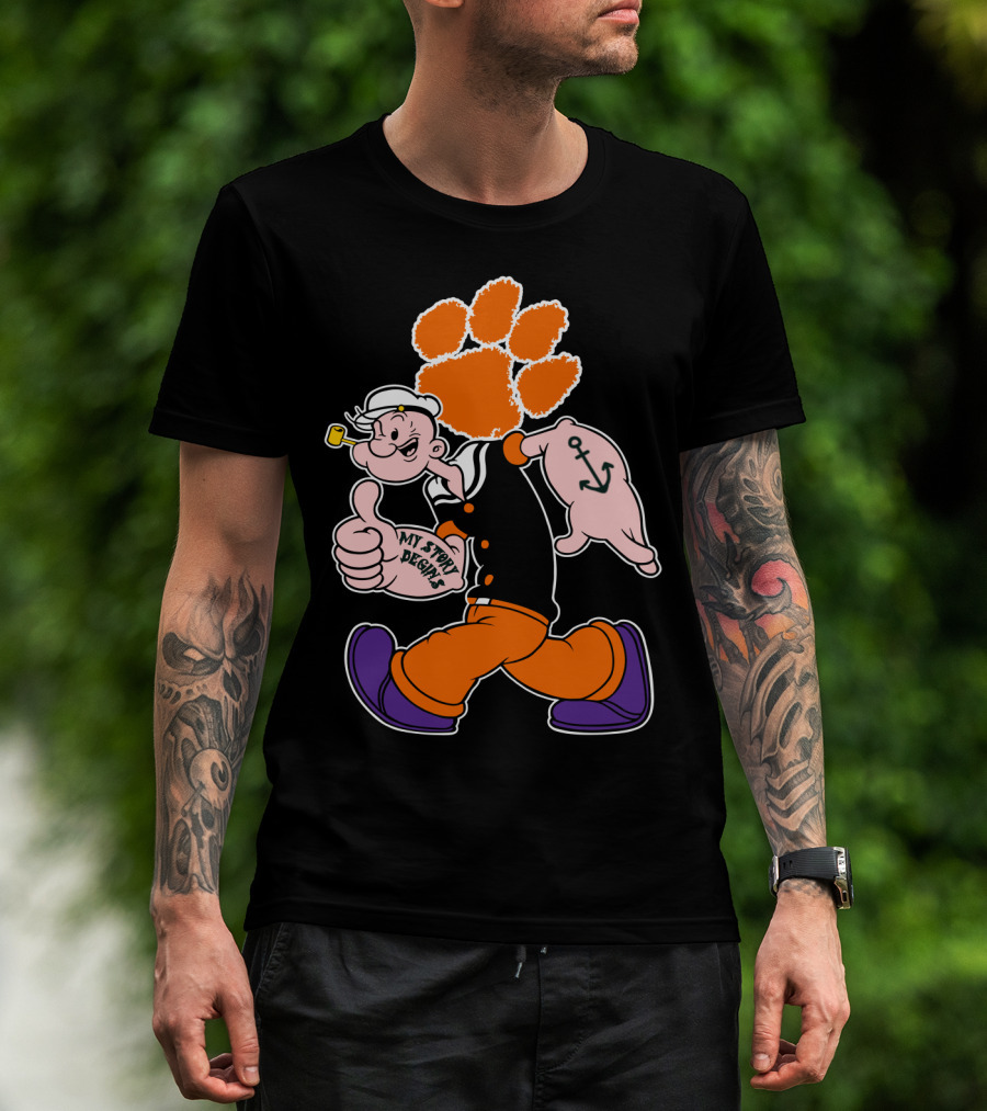 Clemson Tigers My Story Begins Anchor Imagery Running Popeye With Paw Print T-Shirt
