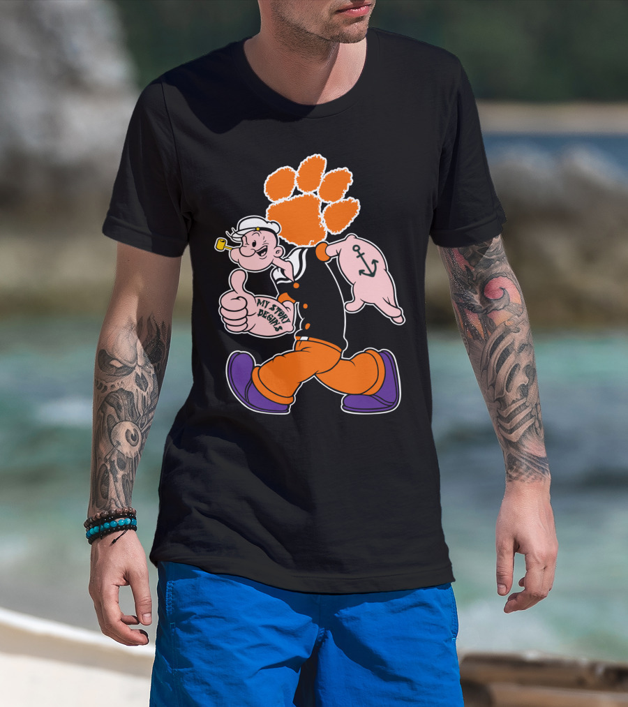 Clemson Tigers My Story Begins Anchor Imagery Running Popeye With Paw Print T-Shirt