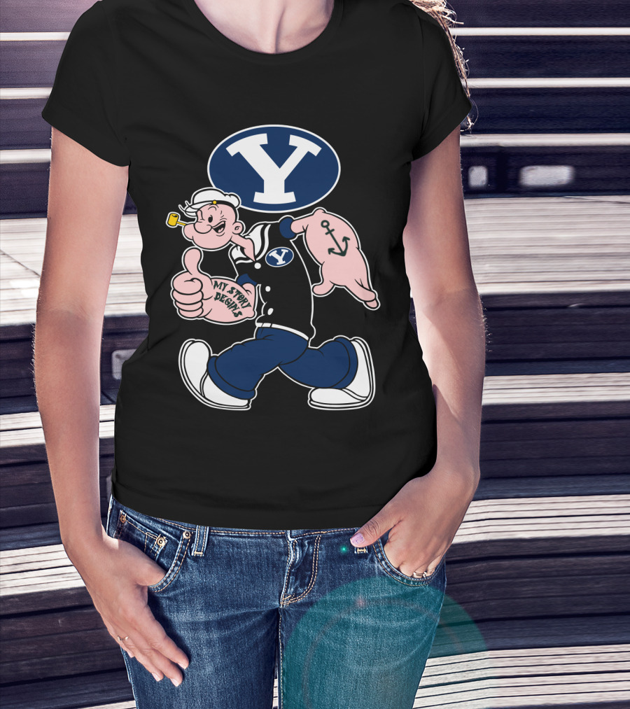 Byu Cougars Y Logo My Story Begins Popeye Sailor Anchor T-Shirt