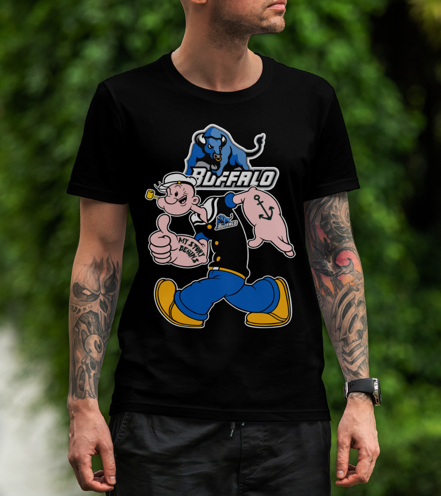 Popeye Buffalo Bulls My Story Begins Thumbs Up Anchor Navy Sailor T-Shirt