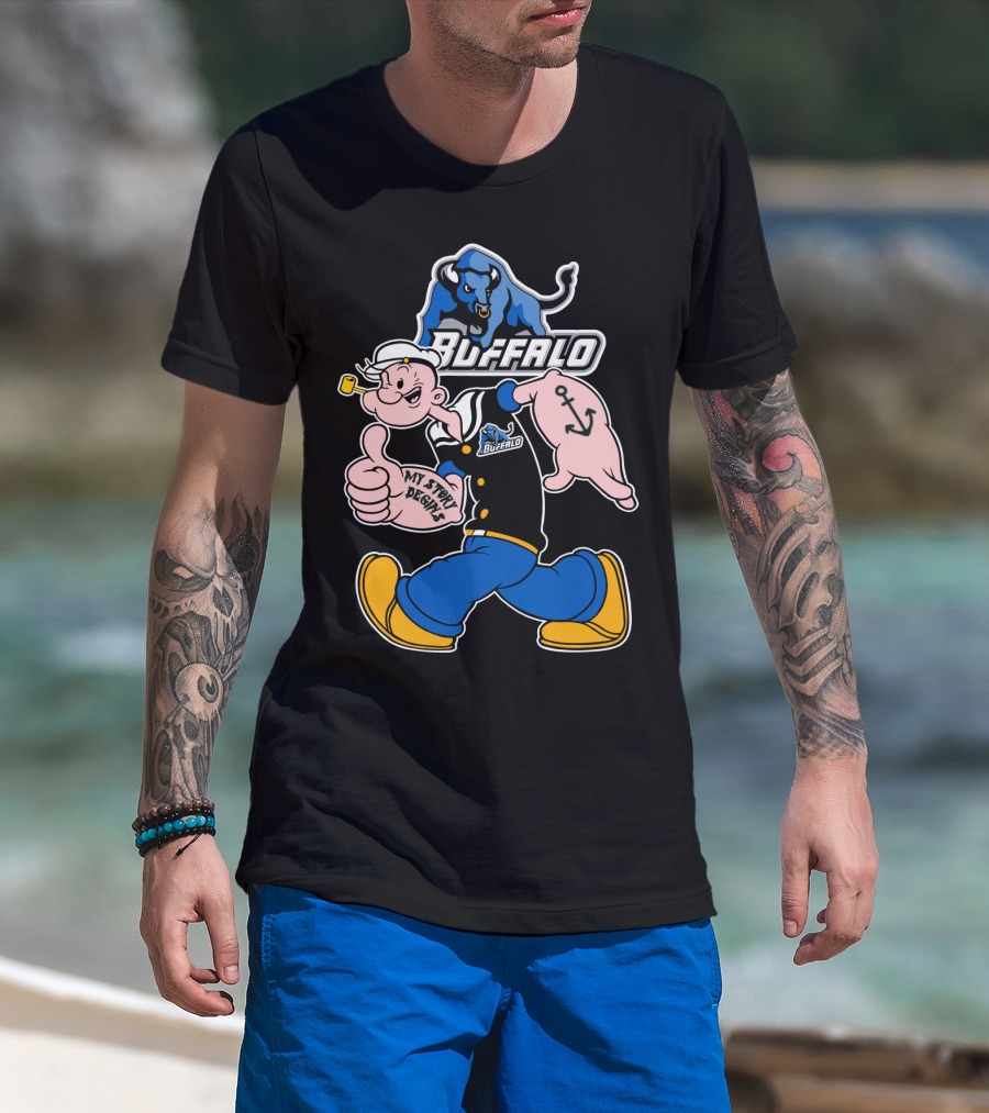 Popeye Buffalo Bulls My Story Begins Thumbs Up Anchor Navy Sailor T-Shirt