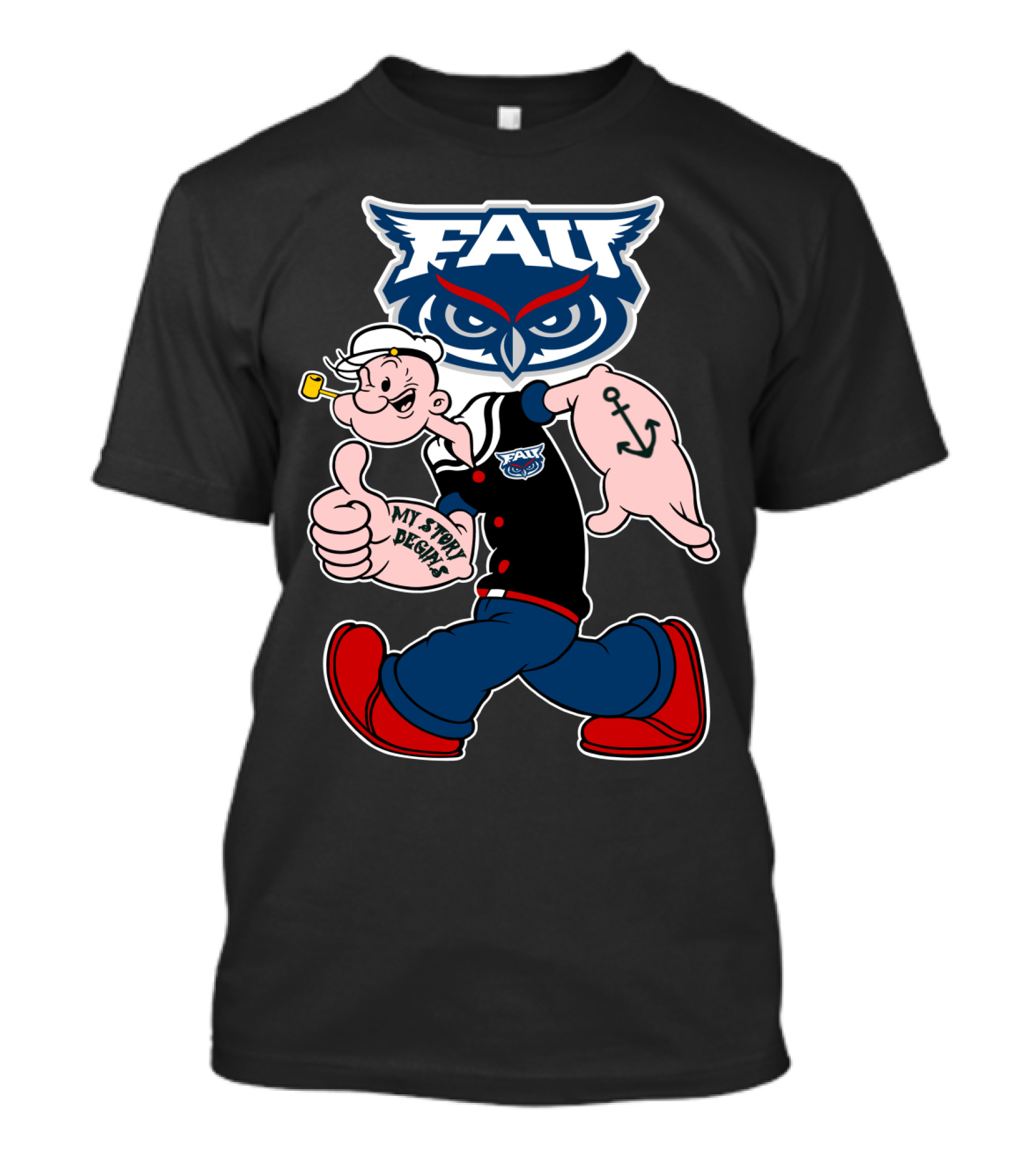 Fau Florida Atlantic Owls Popeye My Story Designs 212 T-Shirt