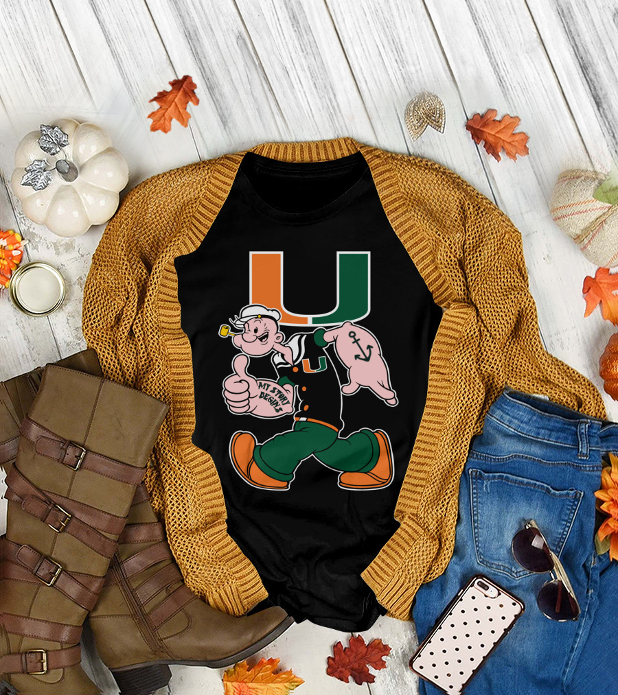 Miami Hurricanes My Story Designs Popeye Anchor T-Shirt