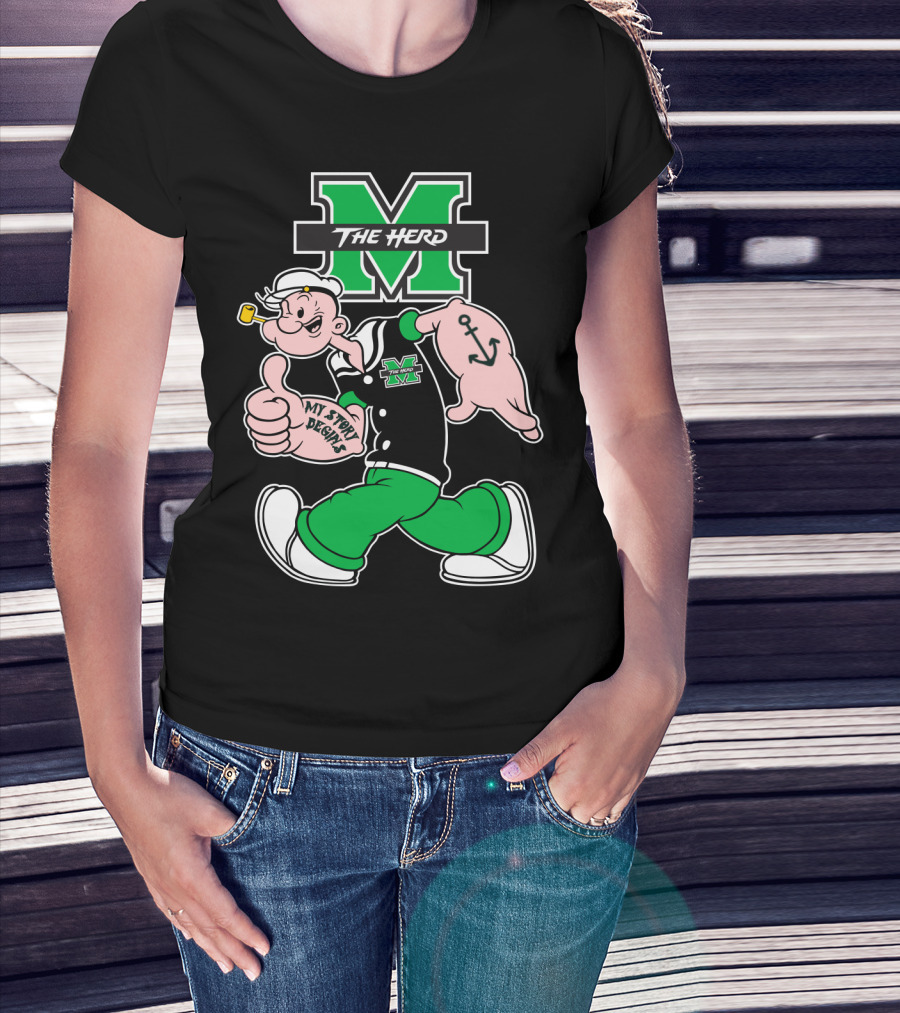 Marshall Thundering Herd The Herd M Logo And Popeye My Story Designs T-Shirt