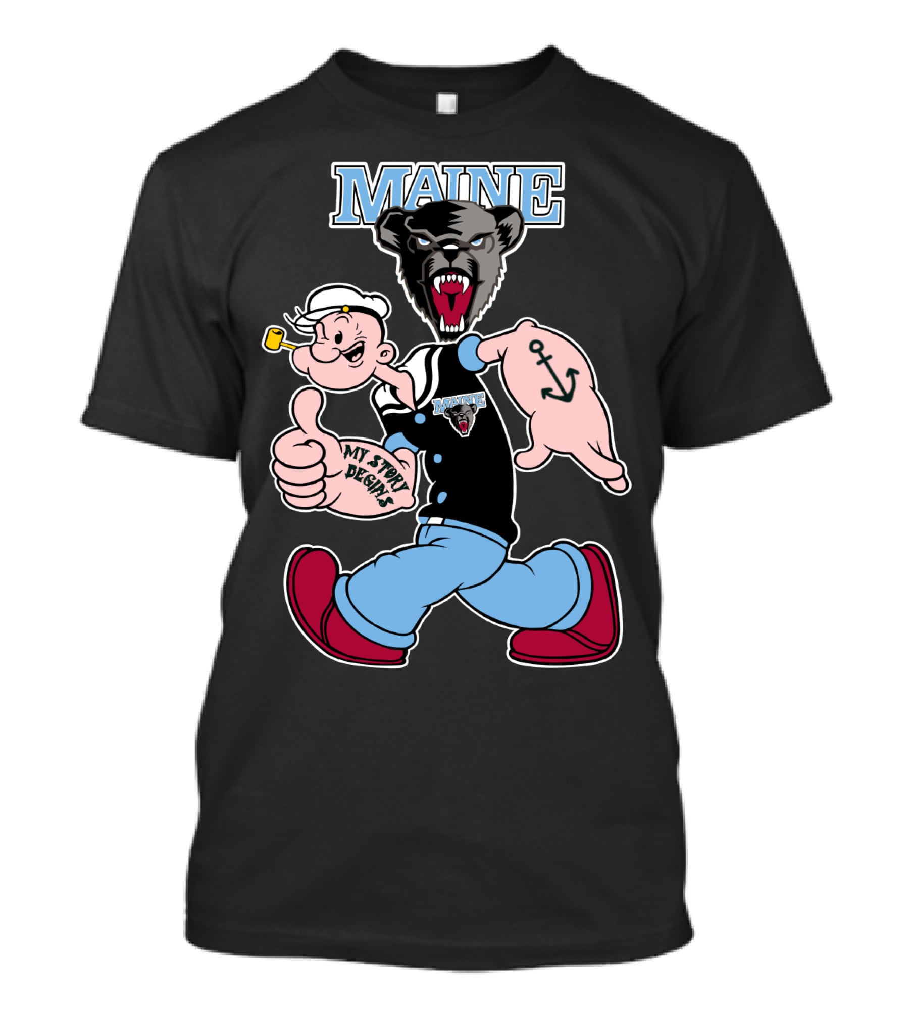Maine Black Bears My Story Begins Popeye Crossover T-Shirt