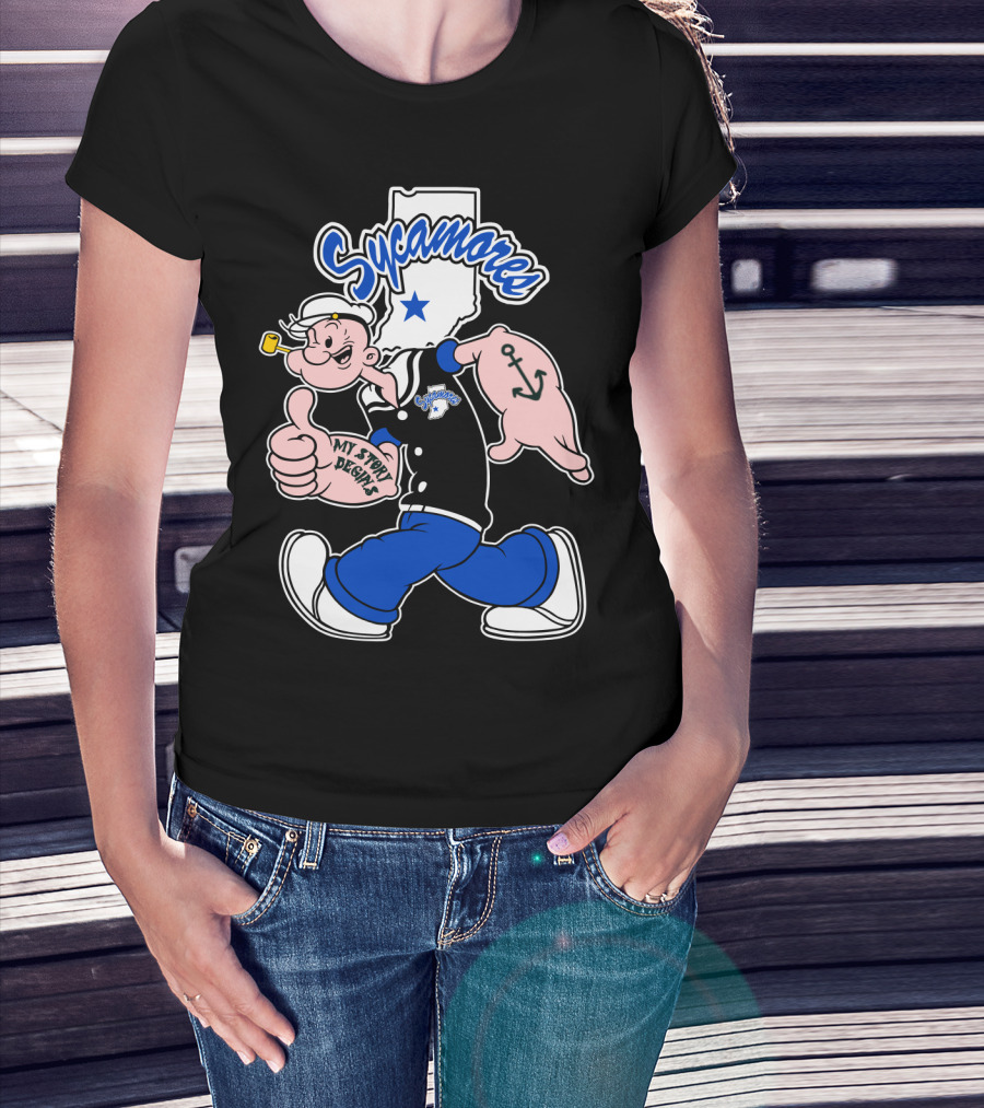 Sycamore Indiana State Sycamores My Story Begins Popeye Anchor T-Shirt