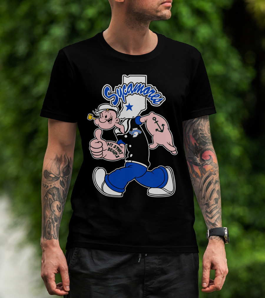 Sycamore Indiana State Sycamores My Story Begins Popeye Anchor T-Shirt