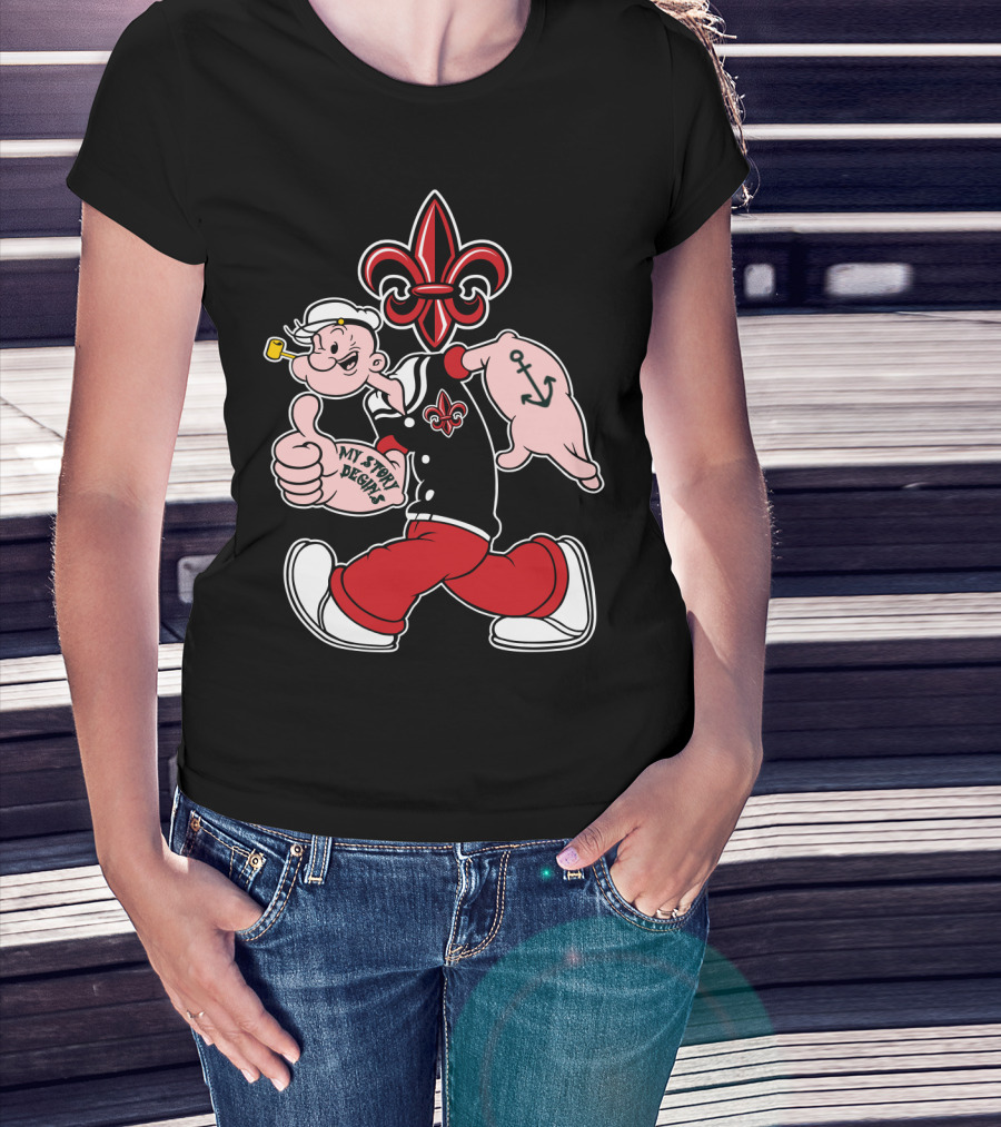 Ragin Cajuns Popeye My Story Designs Fleur-De-Lis Anchor 293 T-Shirt
