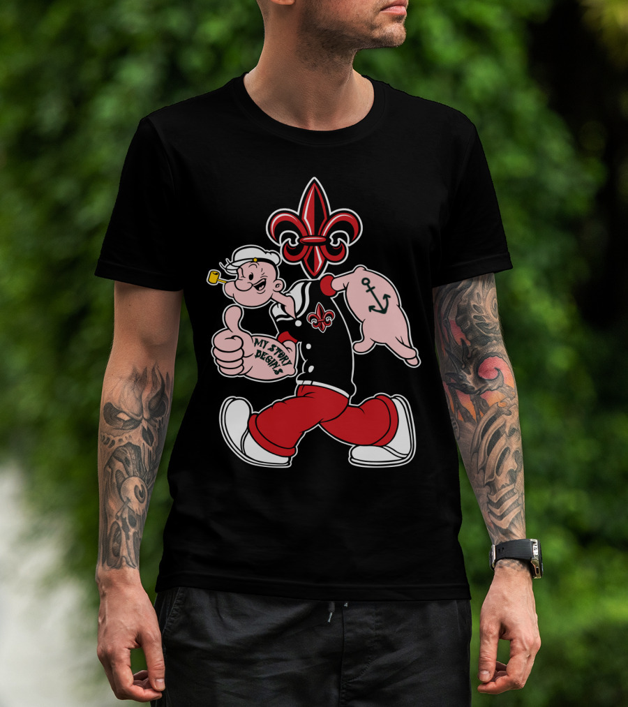 Ragin Cajuns Popeye My Story Designs Fleur-De-Lis Anchor 293 T-Shirt