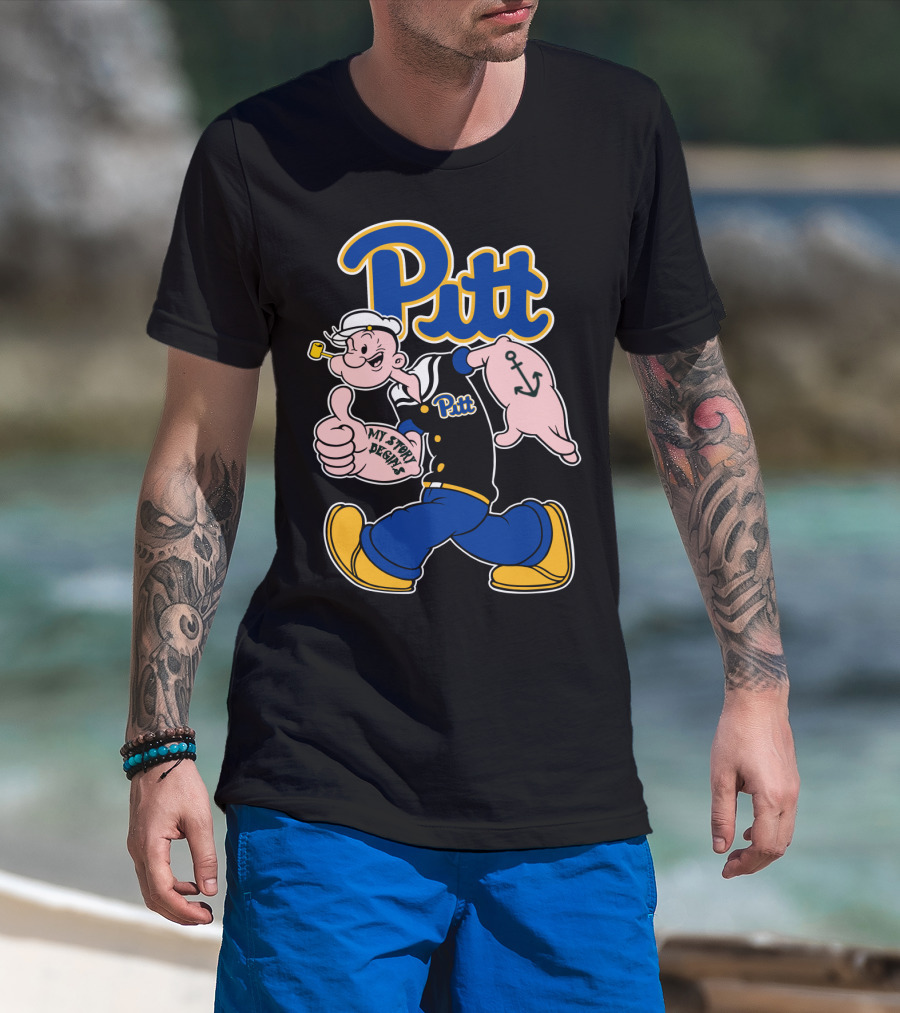 Pitt Panthers Sailor Character Thumbs Up Anchor Tattoo T-Shirt