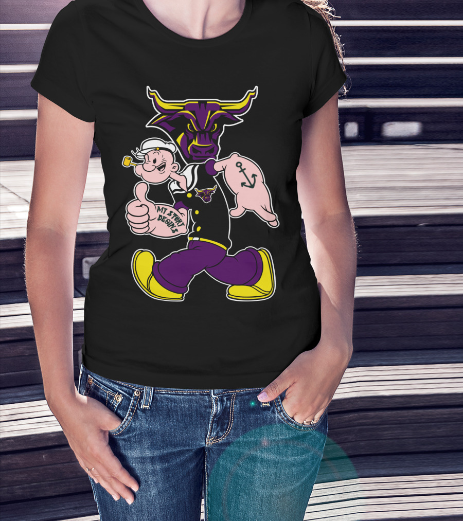 Mavericks My Story Begins Minnesota State 338 Popeye Sailor Tattoo Bull T-Shirt