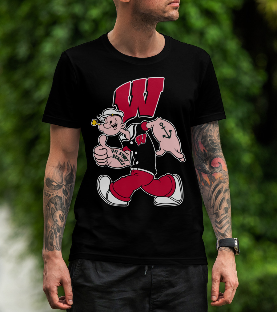Wisconsin Badgers W Logo With Popeye Character T-Shirt