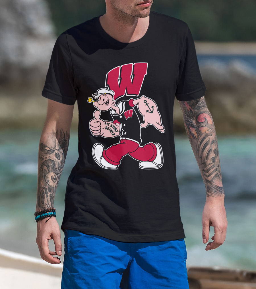 Wisconsin Badgers W Logo With Popeye Character T-Shirt