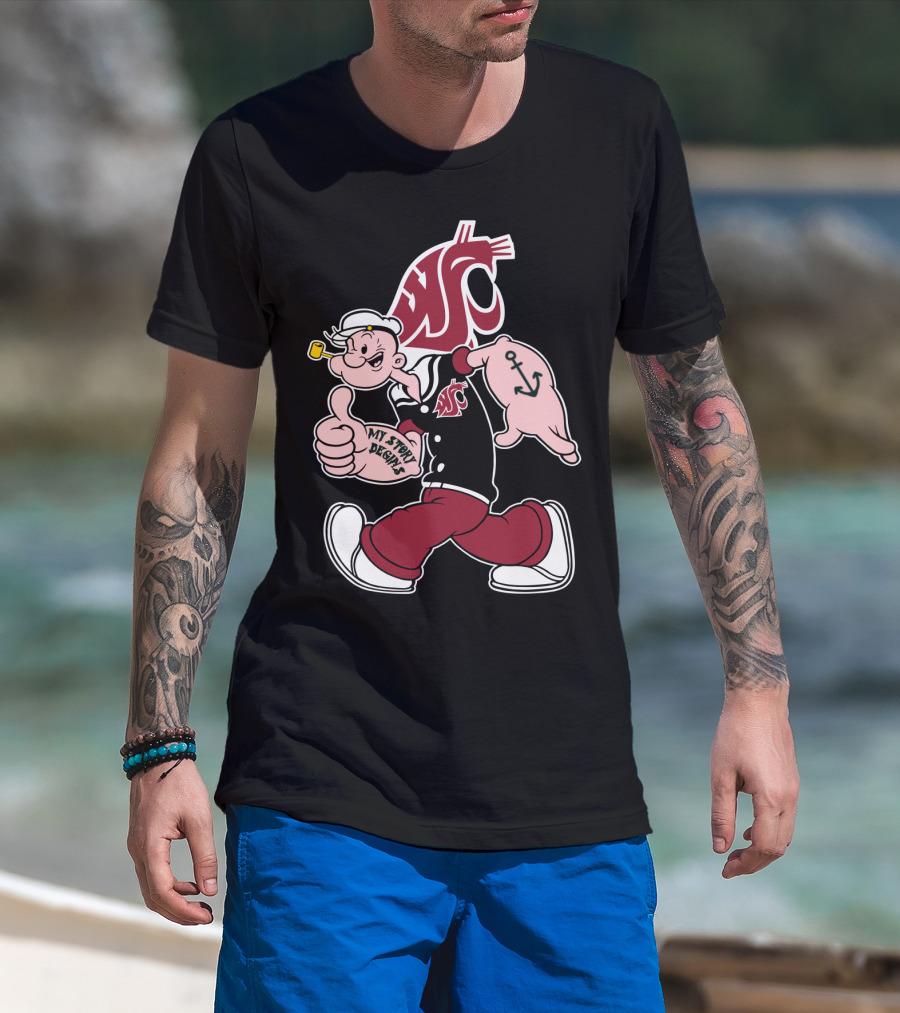 My Story Begins Popeye Washington State Cougars Anchor Tattoo T-Shirt