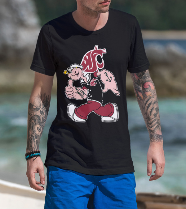 My Story Begins Popeye Washington State Cougars Anchor Tattoo T-Shirt