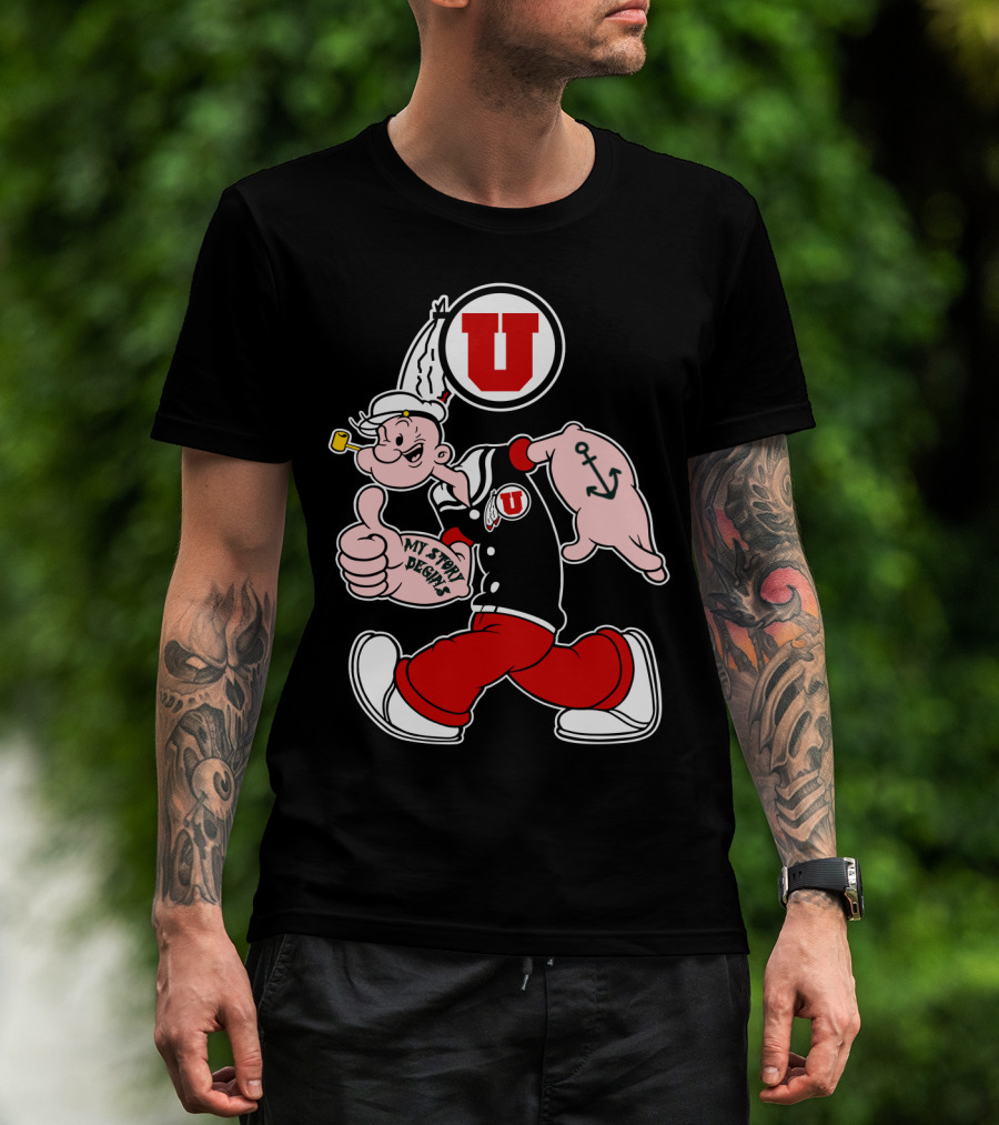 Utah Utes Popeye Thumbs Up Anchor Tattoo U T-Shirt