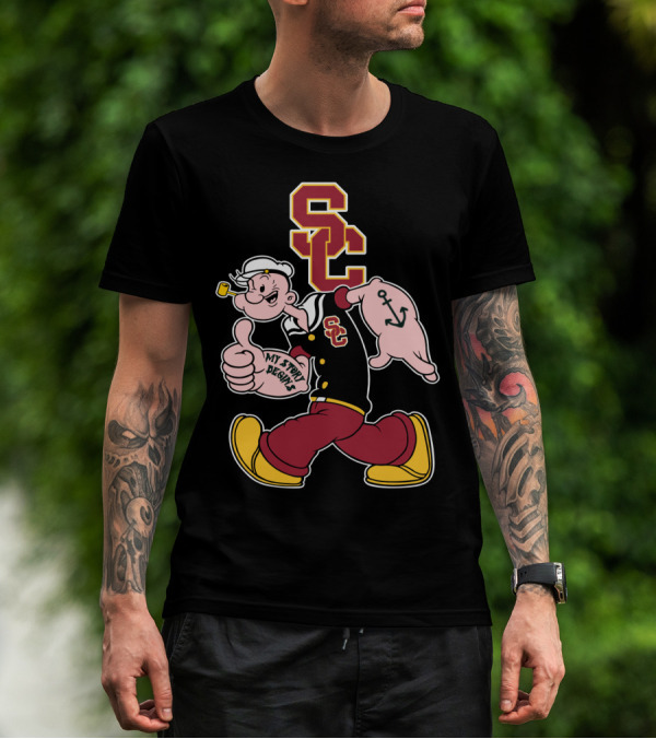 Usc Trojans Sc Logo With Sailor Cartoon And Anchor Tattoo T-Shirt