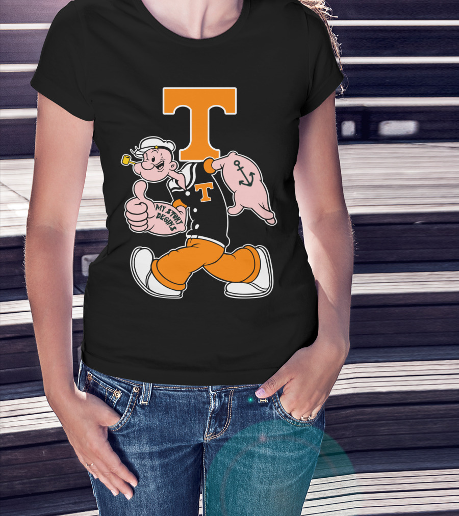Tennessee Volunteers Popeye Character With Orange T And Anchor Tattoo T-Shirt