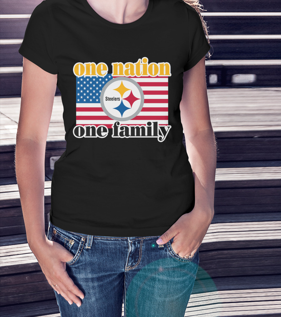 One Nation One Family Steelers American Flag T-Shirt