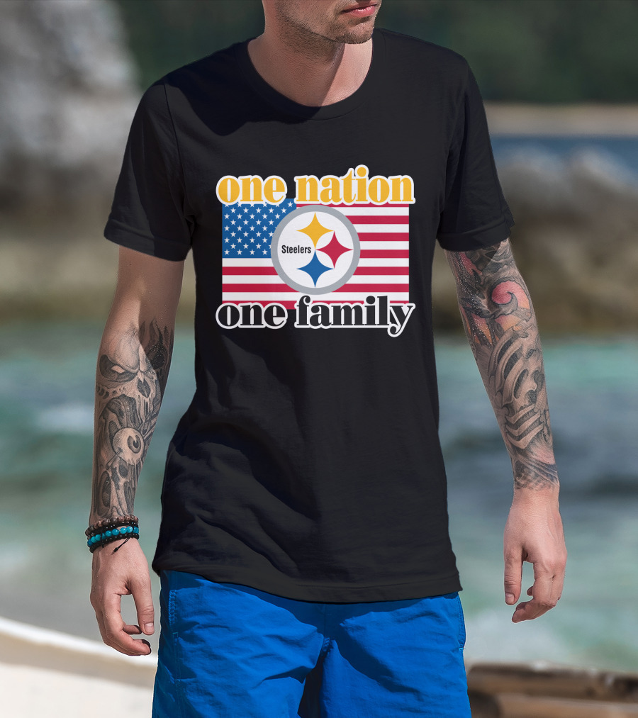 One Nation One Family Steelers American Flag T-Shirt