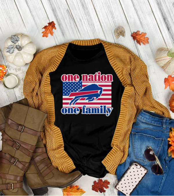 One Nation One Family Buffalo Bills Usa Flag T-Shirt