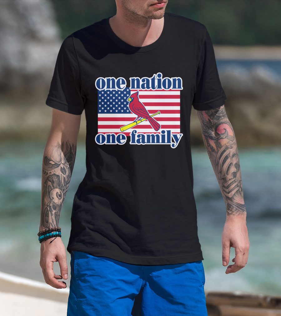 One Nation One Family St Louis Cardinals Flag T-Shirt