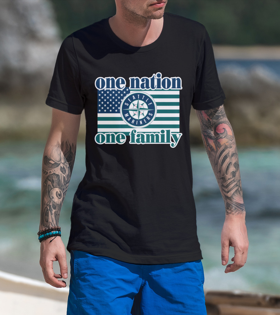One Nation One Family Seattle Mariners Flag T-Shirt