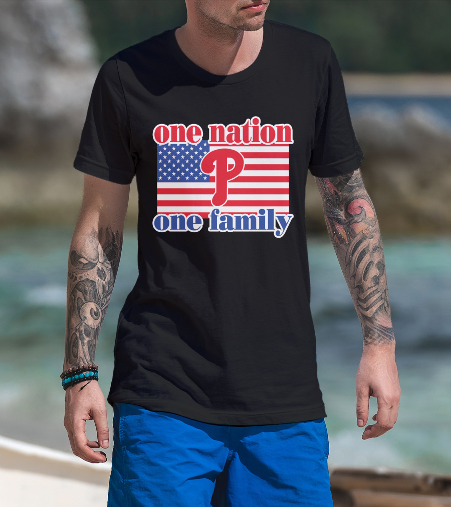 One Nation One Family Phillies American Flag T-Shirt