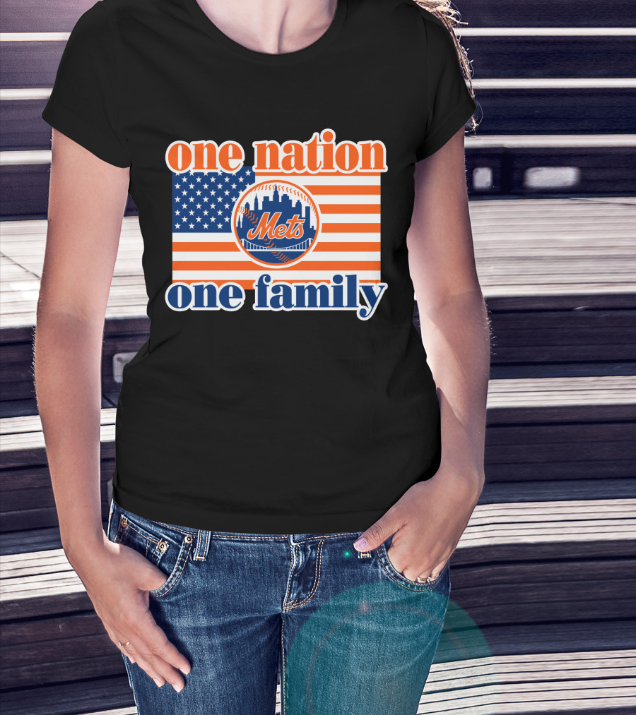 One Nation One Family New York Mets 44 Patriotic American Flag T-Shirt
