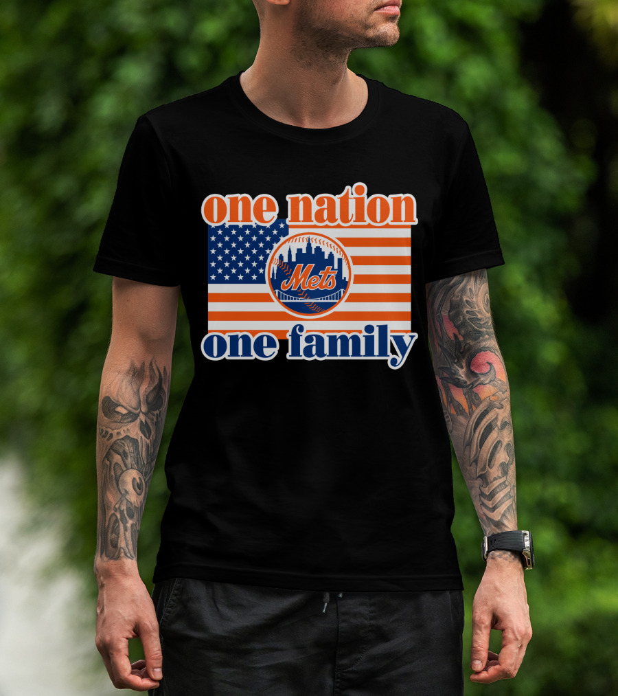 One Nation One Family New York Mets 44 Patriotic American Flag T-Shirt