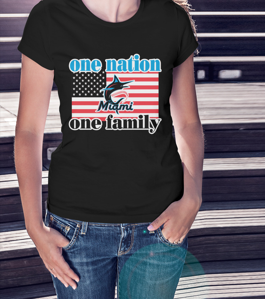 One Nation One Family Miami Marlins American Flag T-Shirt