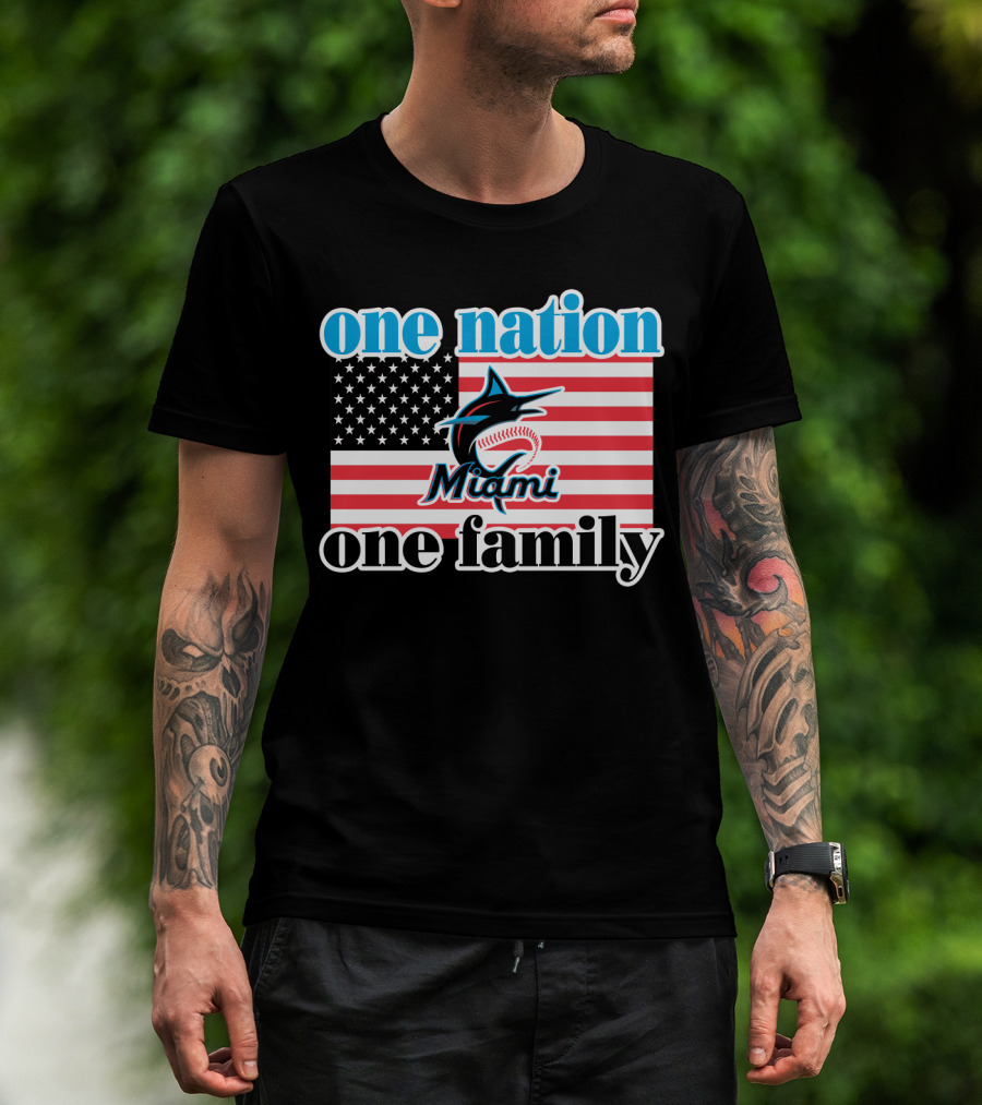 One Nation One Family Miami Marlins American Flag T-Shirt