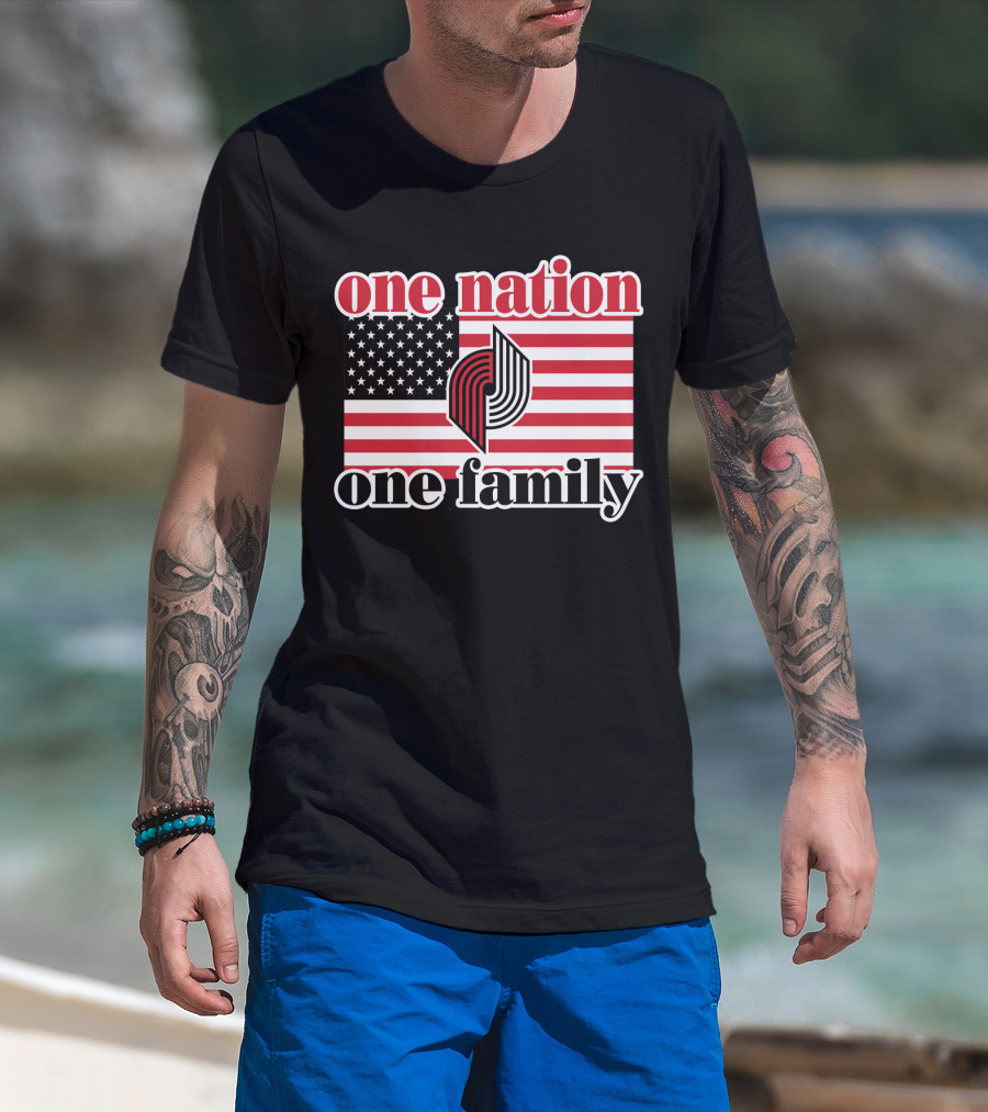 Portland Trail Blazers One Nation One Family American Flag T-Shirt