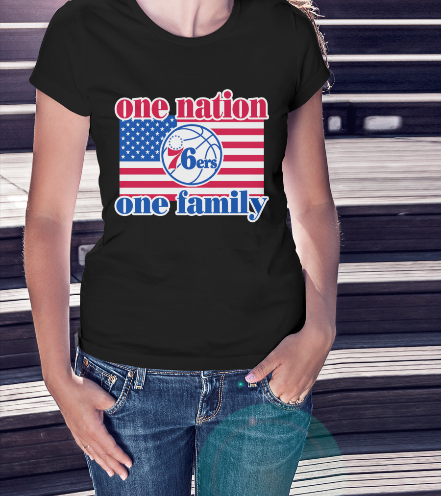 One Nation One Family Philadelphia 76ers 68 American Flag Basketball T-Shirt