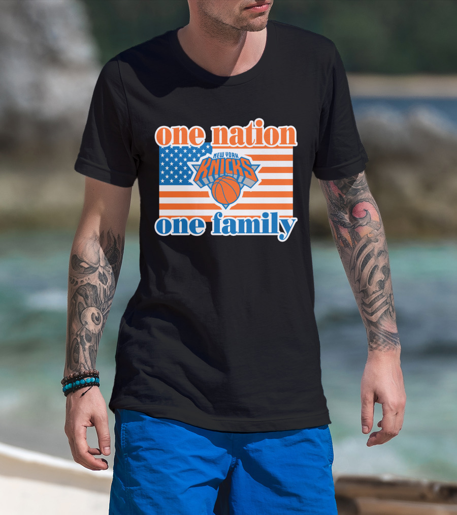 One Nation One Family New York Knicks 71 American Flag Basketball T-Shirt