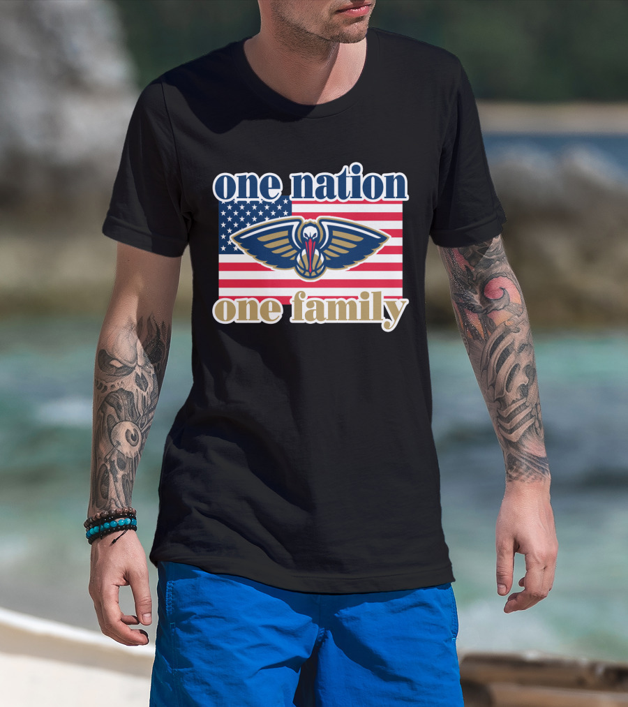 One Nation One Family New Orleans Pelicans American Flag T-Shirt