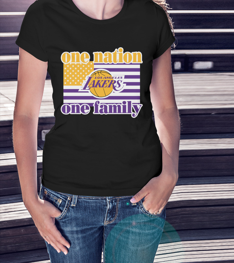 Los Angeles Lakers One Nation One Family American Flag T-Shirt