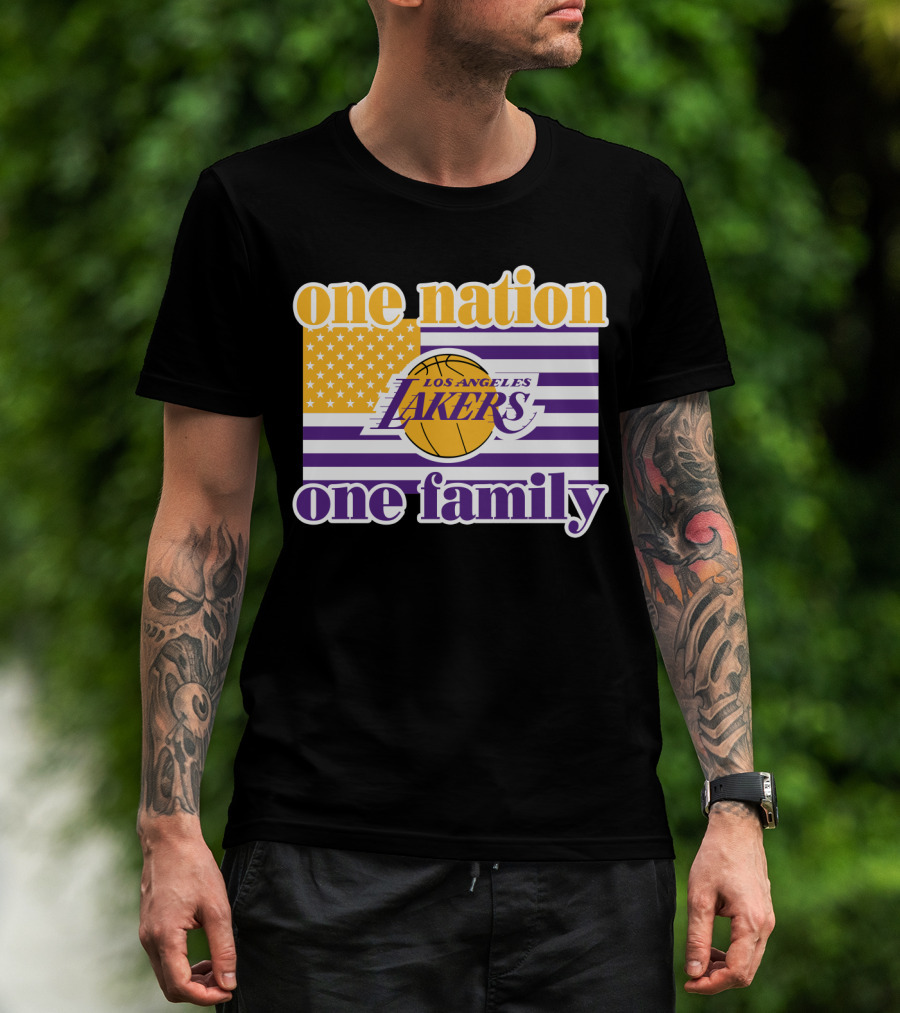 Los Angeles Lakers One Nation One Family American Flag T-Shirt