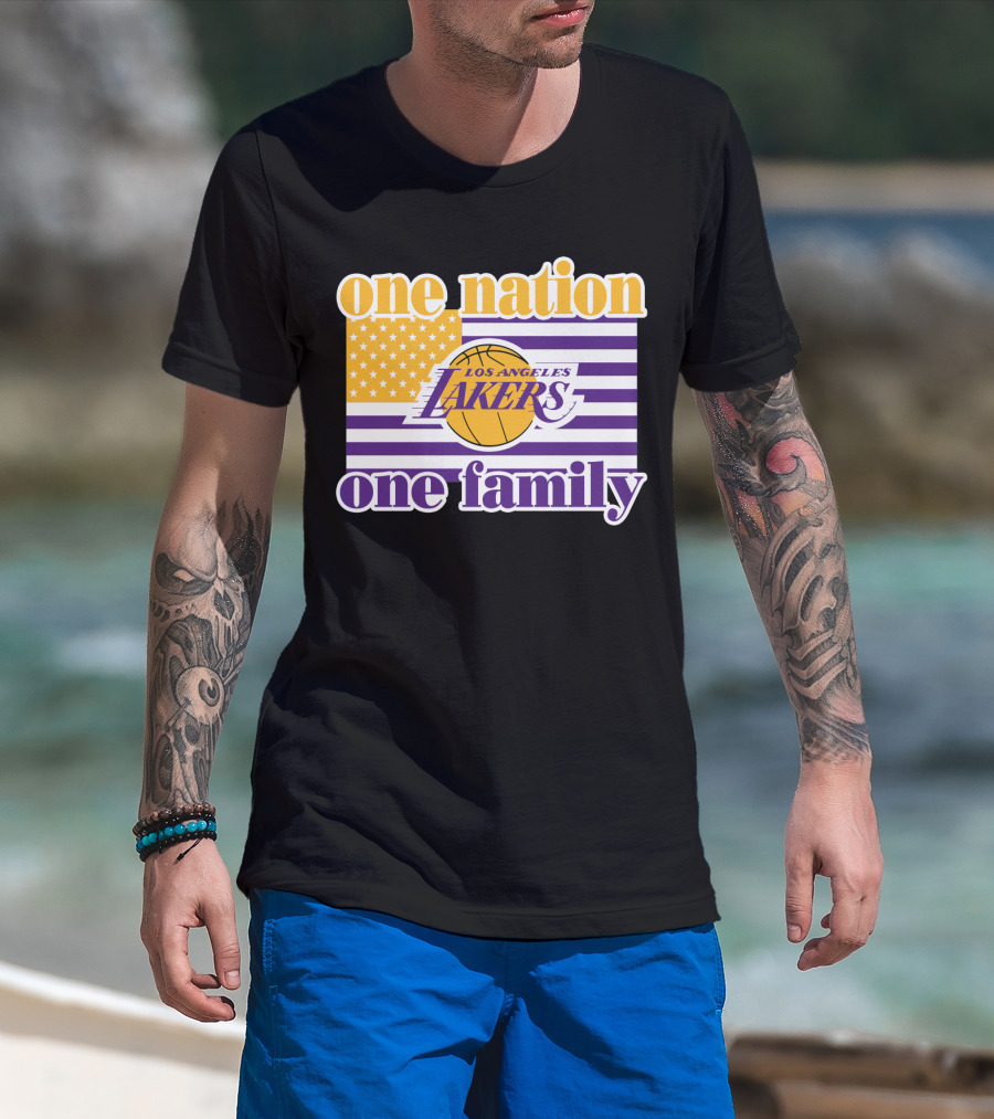 Los Angeles Lakers One Nation One Family American Flag T-Shirt