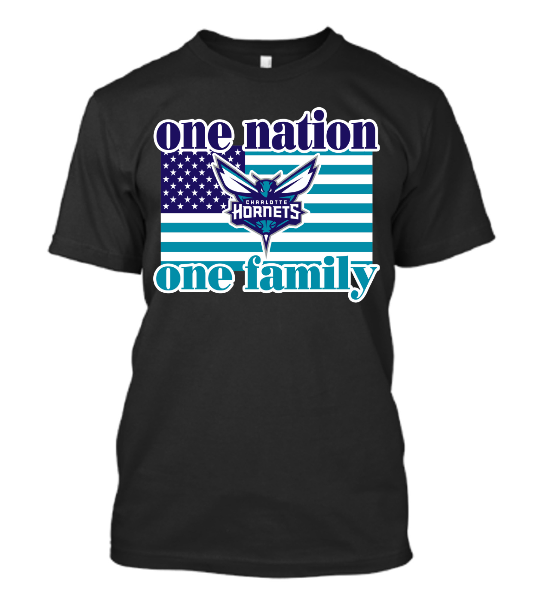 One Nation One Family Charlotte Hornets American Flag T-Shirt