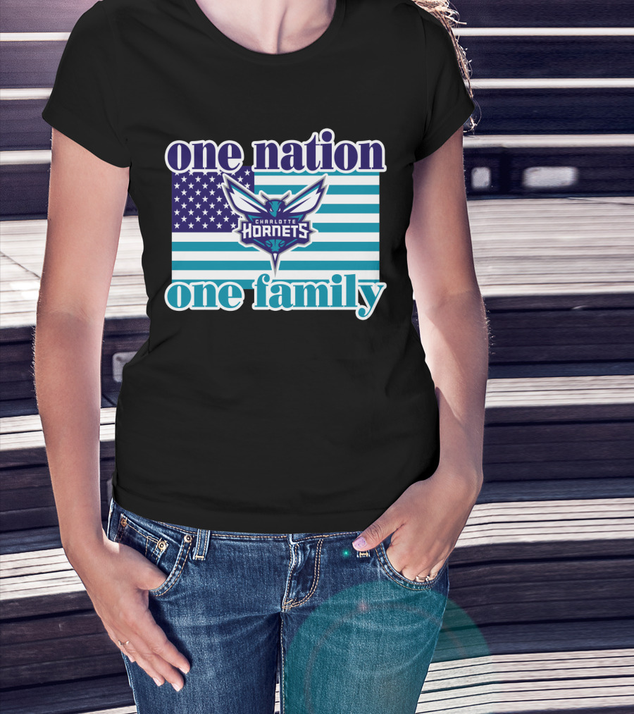 One Nation One Family Charlotte Hornets American Flag T-Shirt